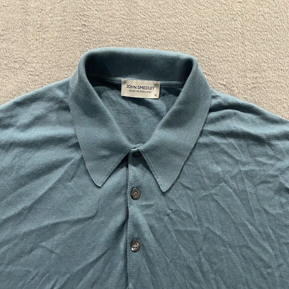 John Smedley Shirt Mens XL Blue England Knit Polo Preppy Sea Island Cotton - Picture 3 of 10